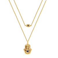 Karma And Luck Beacon of Light - Blue Topaz Evil Eye Hamsa Layered Necklace
