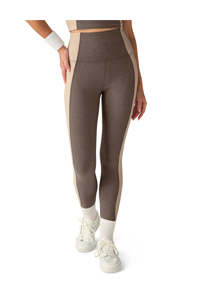 Beyond Yoga Vitality Colorblock High Waisted Midi Legging (Soft Umber Heather/Eggshell)