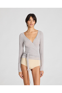 Gai + Lisva Anne Wool Wrap Top (Light Grey Melange)