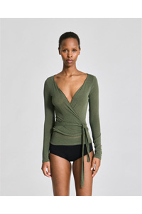 Gai + Lisva Anne Wool Wrap Top (Olive Night)