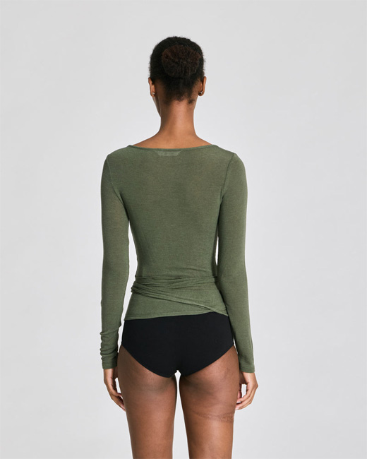 Gai + Lisva Anne Wool Wrap Top (Olive Night)
