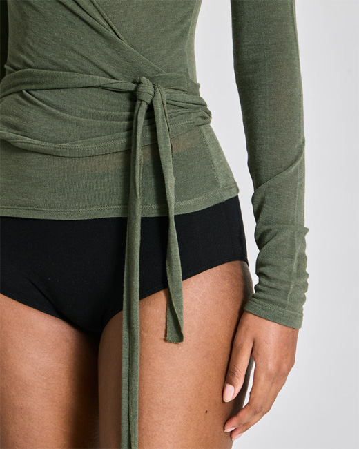 Gai + Lisva Anne Wool Wrap Top (Olive Night)