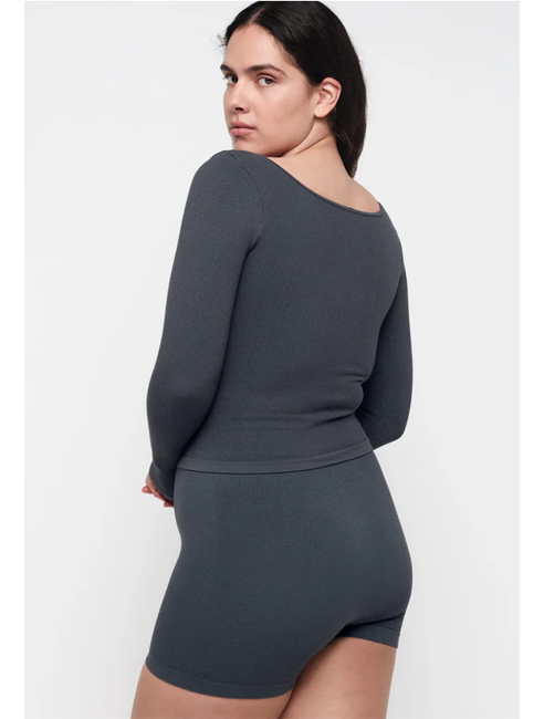 Organic Basics Seamless Waffle Long Sleeve Tee (Thunder)