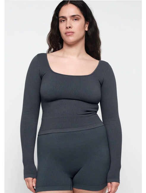 Organic Basics Seamless Waffle Long Sleeve Tee (Thunder)